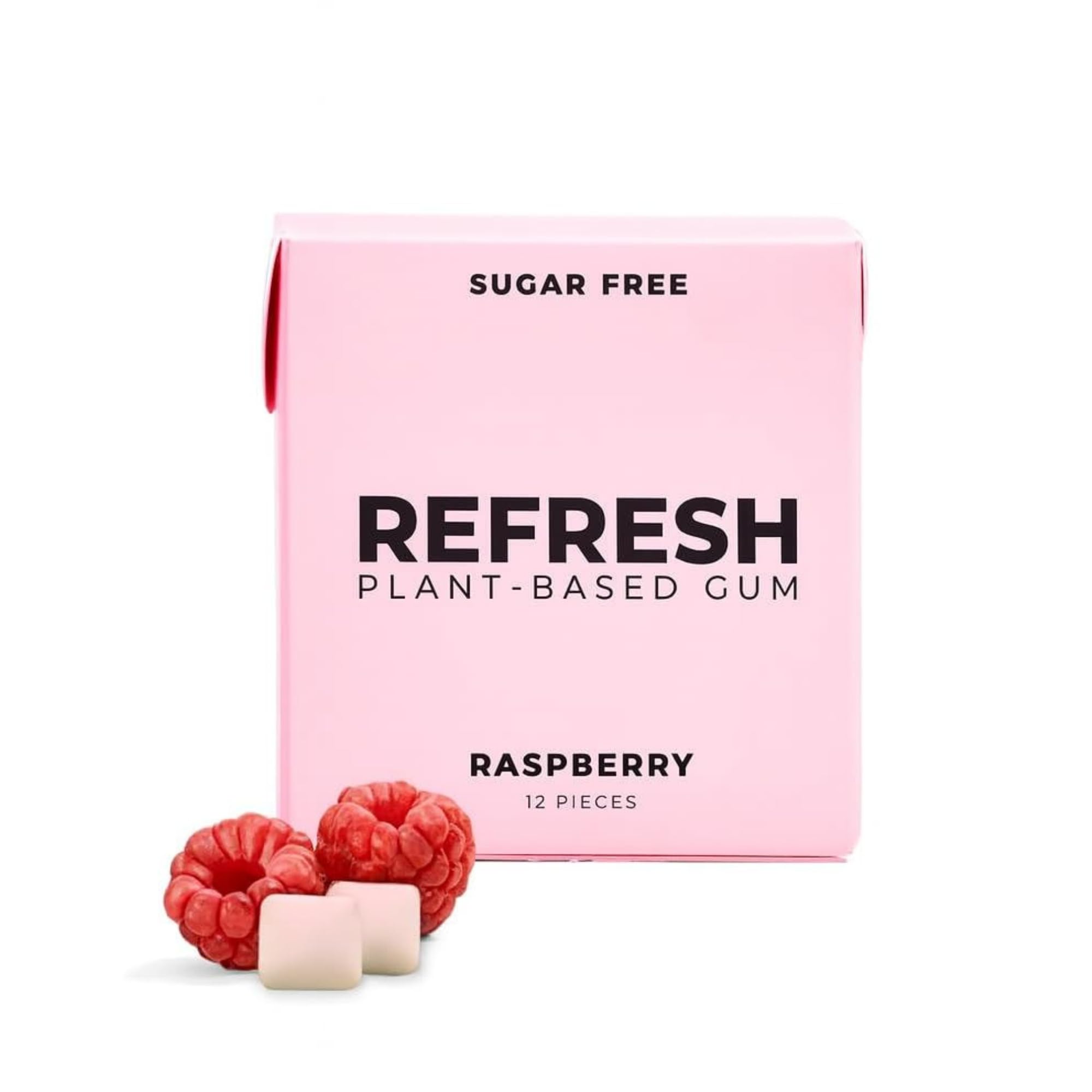 Refresh Gum, Natural, Xylitol, Sugar Free, Aspartame Free, Plastic Free, Organic Ingredients, Raspberry, 12 Pcs, 6 Pack