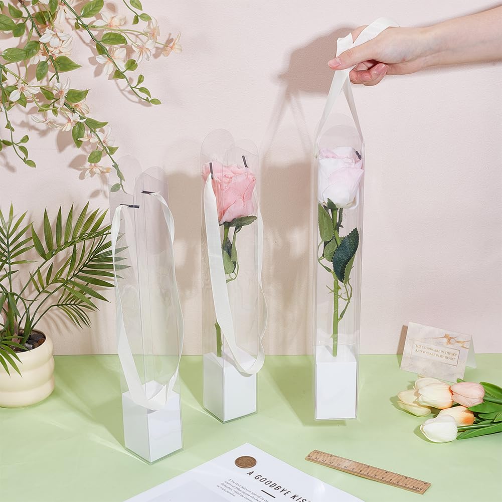 BENECREAT 10 pz Scatole Trasparenti per Imballaggio di Fiori, Scatola di Fiori Bianca con Rosa Singola, Borsa Vuota per La Laurea, Matrimonio, Compleanno, Anniversario, Ognissanti