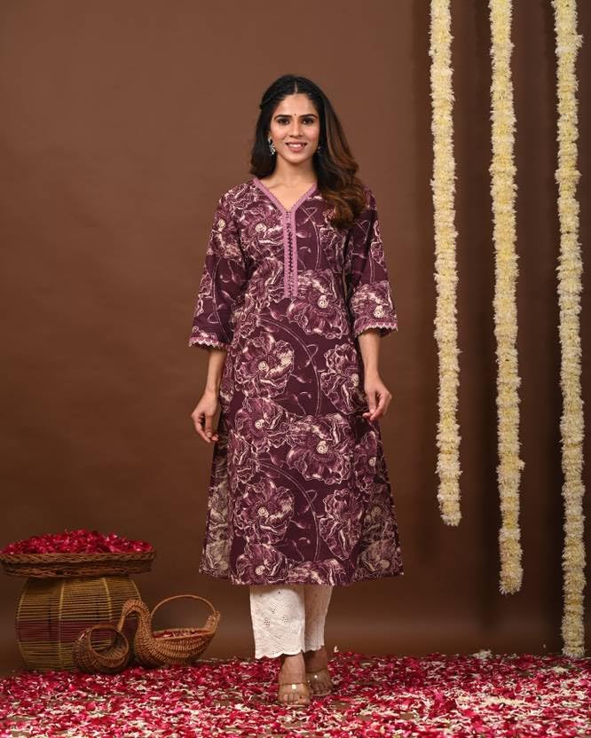Image of FIRSTRAIN Women Cotton Straight Printed Kurti | Soft Breathable Kurta for Office & Casual Use | | Trendy Festive & Regular Wear Cotton Kurti