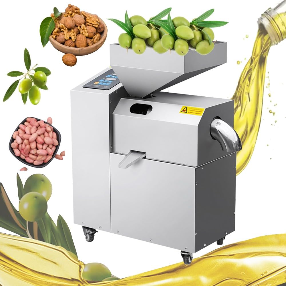 HCZKIUJY Olive Oil Press Machine, 1500W Cold Hot Oil Extractor with Temperature Control, Stainless Steel, Extracts Flaxseed, Peanuts,