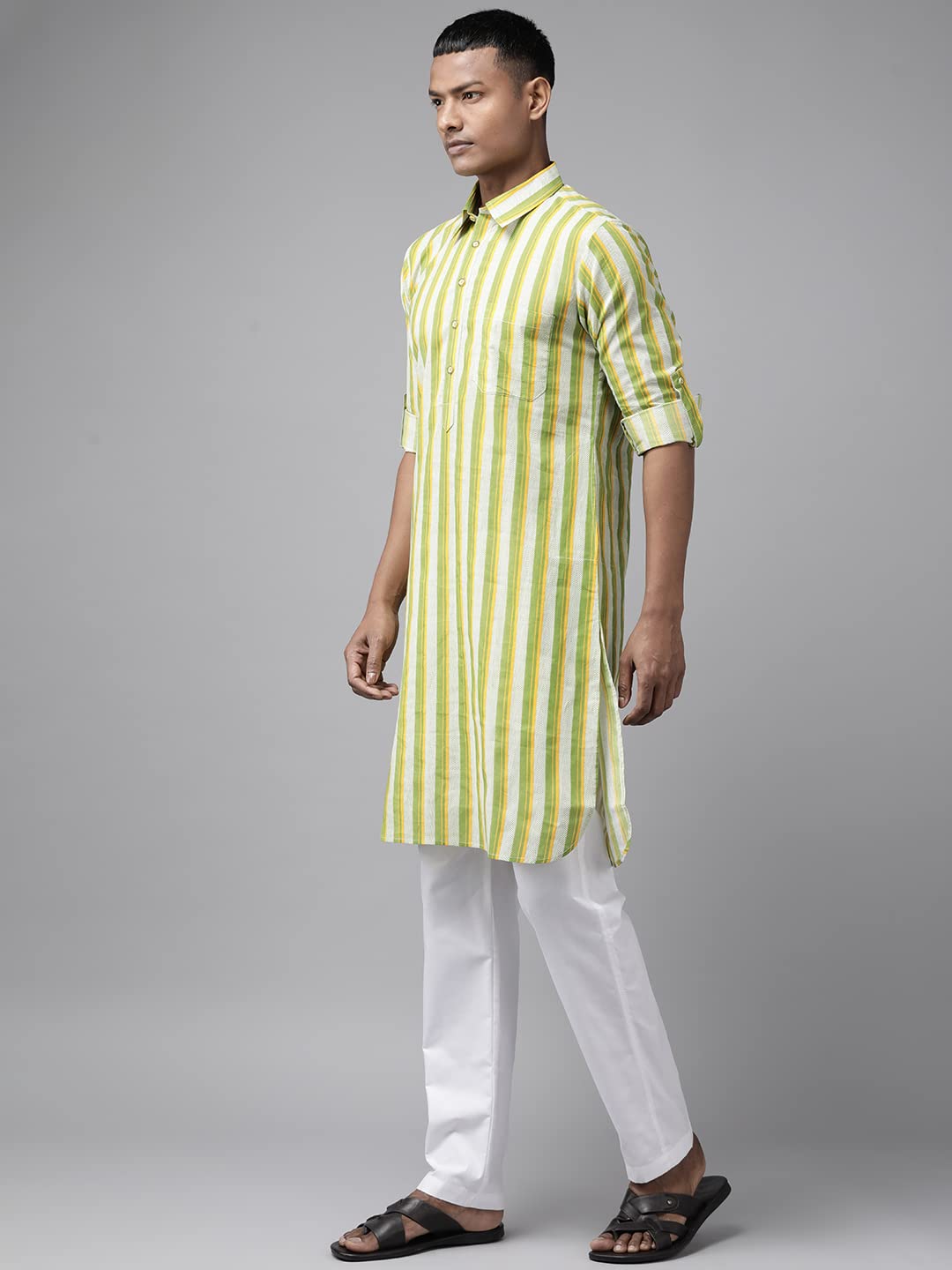 See Designs Men Lime Green Regular Pure Cotton Pathani Printed Men's Kurta_Sdpkt1159L