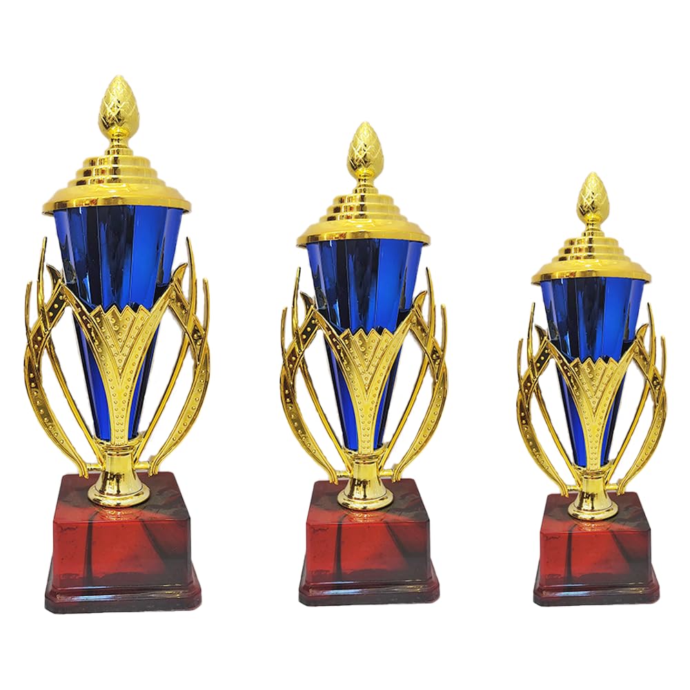 Trophy Award, Blue and Gold, Winner Recognition, Achievement Prize Pack of 3 (Size - 12Inch/11.5" Inch/9.75" Inch)-picture-21