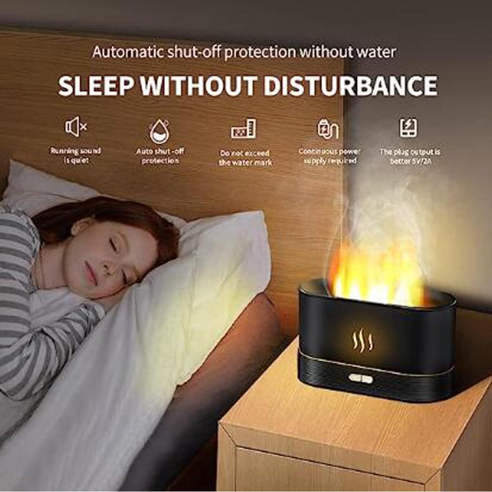 Flame Aromatherapy Machine, Aroma Expander, Home Office Table Seven Color Flame Ultra Silent Air Humidifier, Aroma Diffuser (Black Aromatherapy Machine)