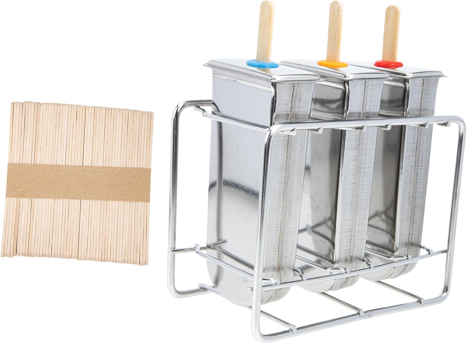 Stainless Steel Ice Cream Mold Set with 3 Round and Flat Heads, DIY Summer Ice Pop Molds with Stainless Steel Frame for Homemade Chilled Treats