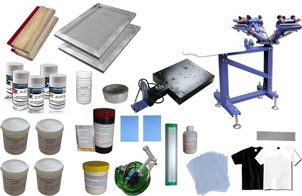 HayWHNKN 3 Color 4 Station Silk Screen Printing Kit - Includes Press, Flash Dryer, UV Exposure Unit, Washout Tank & Full Starter Supplies