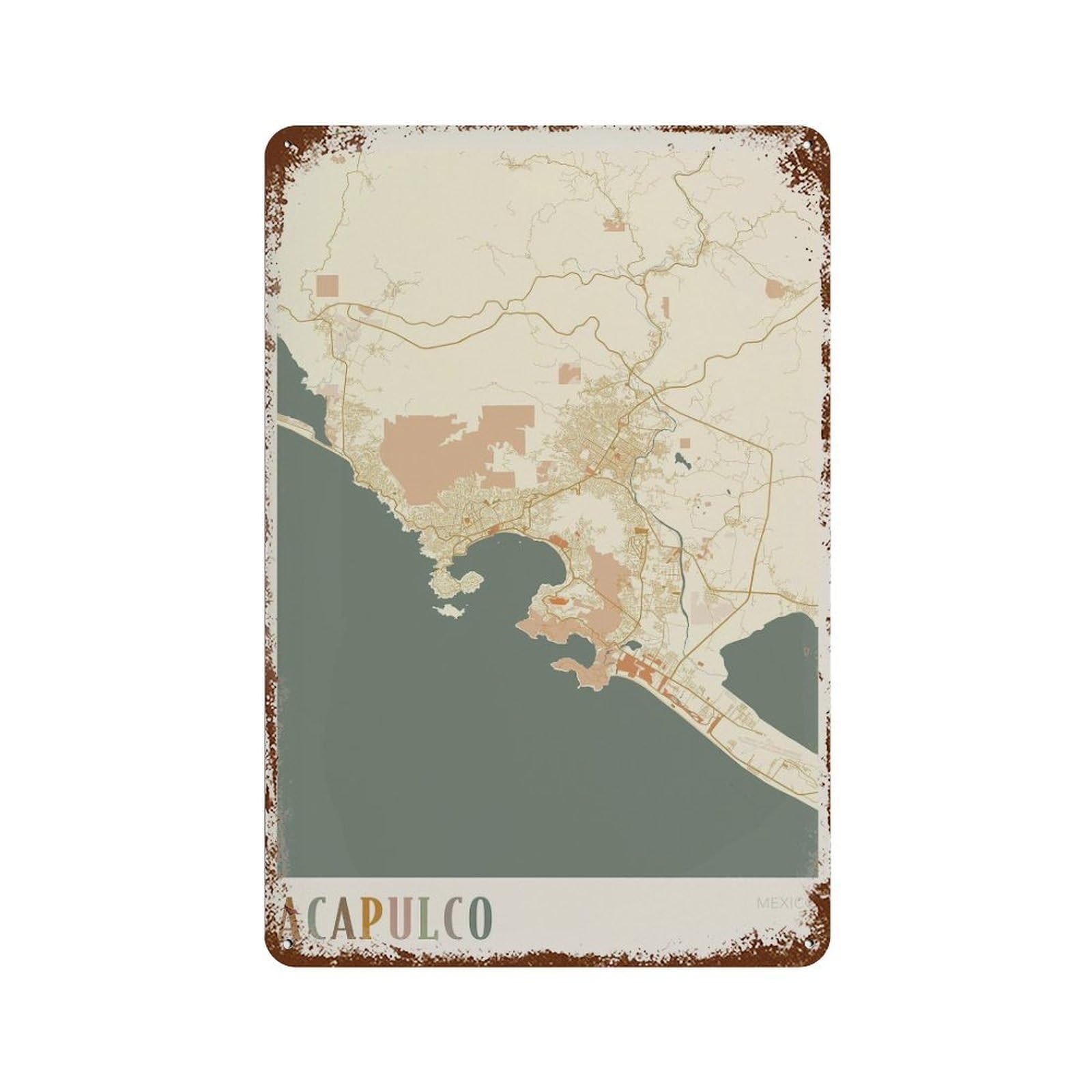 xiaoxiaoshen Acapulco Map Mexico Travel Gift Boho (2) Wall Decor Art Metal Tin Poster Modern Home Decor Art Home Bar Shop Decorations Vintage Sign 30x20cm