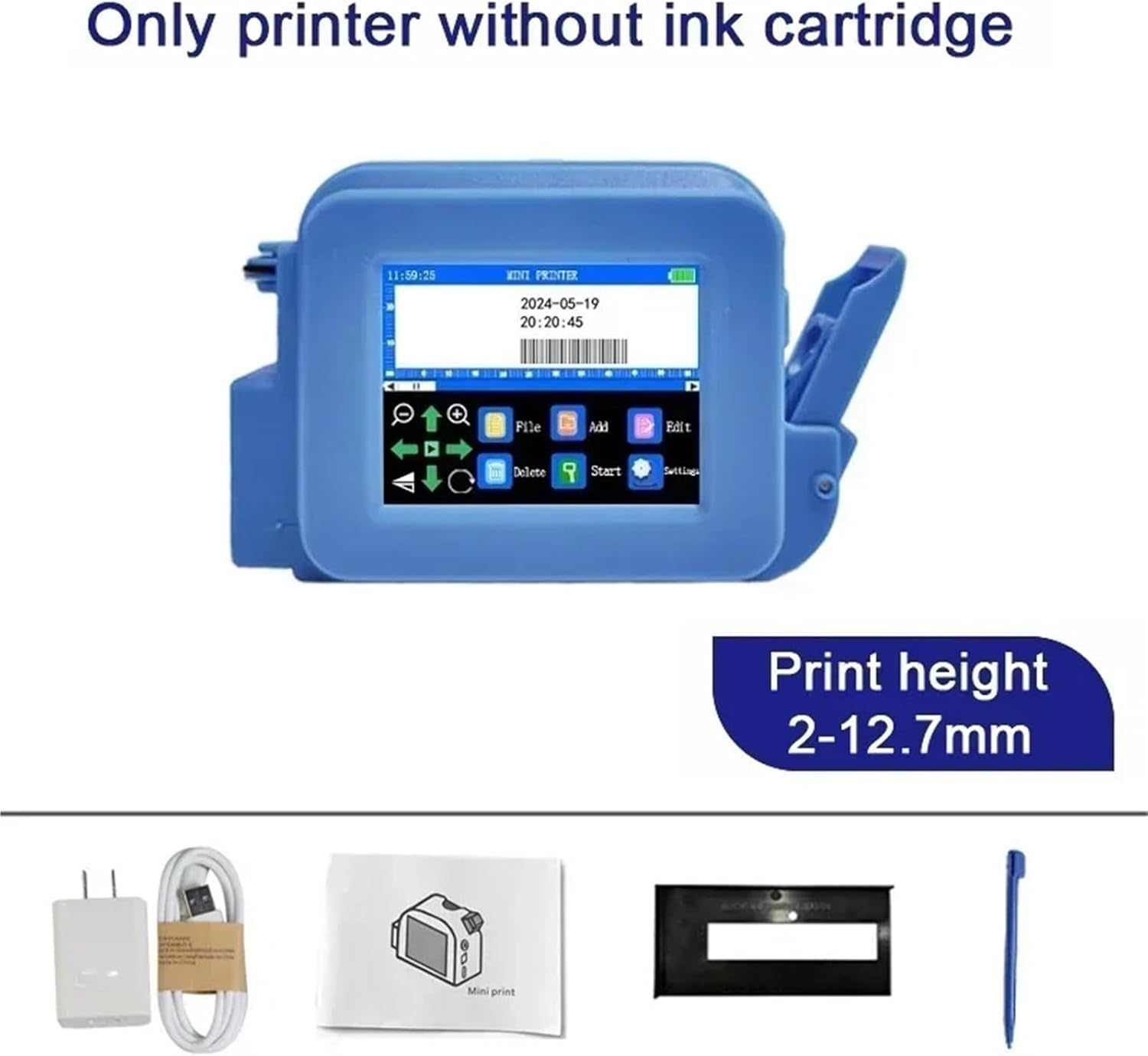 0.5" Handheld Mini Inkjet Portable Printer for QR Barcode Counter Text Symbol Image Date(Without Ink,KR)