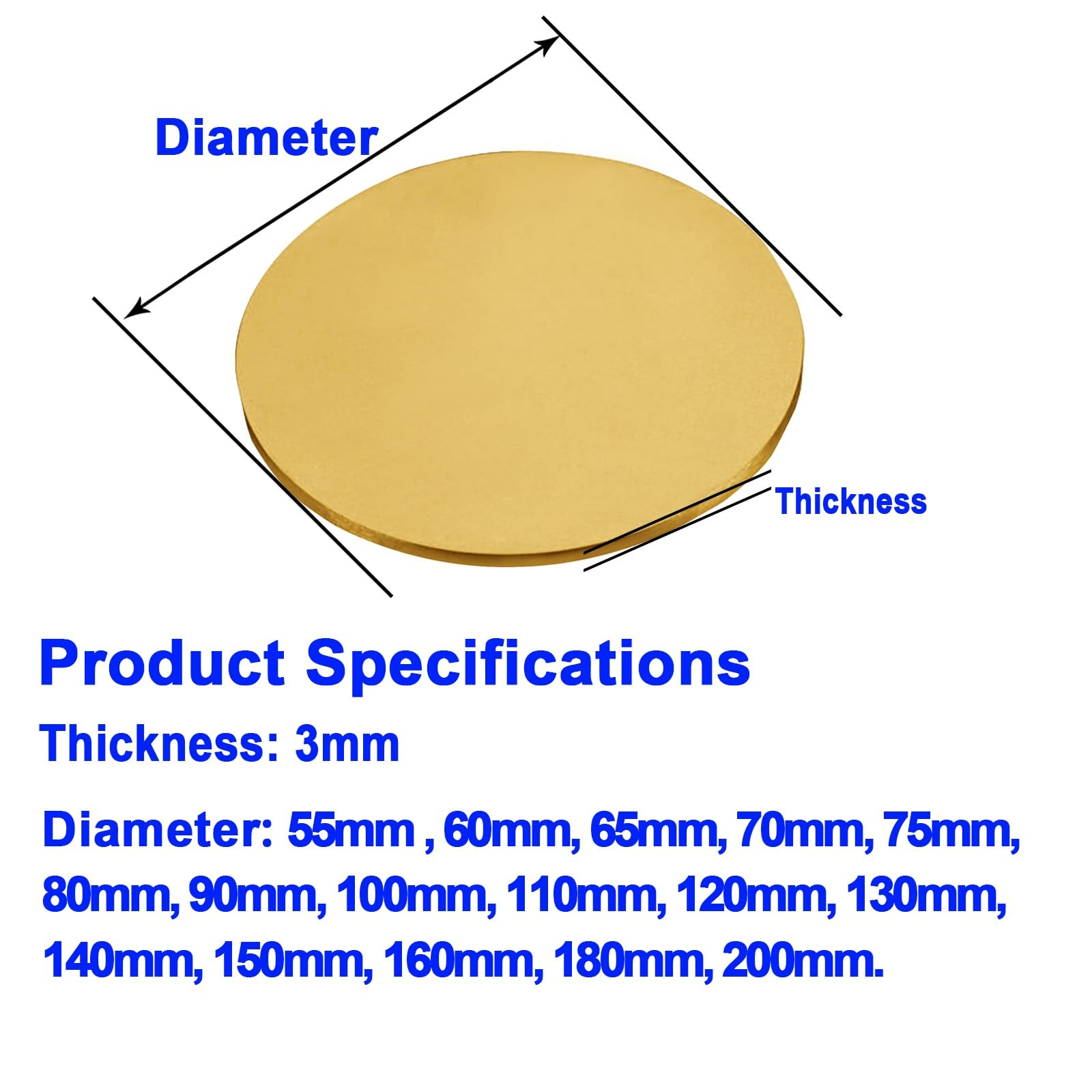3 mm dicke runde Messingplatte, Durchmesser 55–200 mm, runde Messingscheibe, geeignet for Metallbearbeitung, Handwerk, Heimwerken, elektrische Reparaturen, industrielle Nutzung(3 * 120mm)