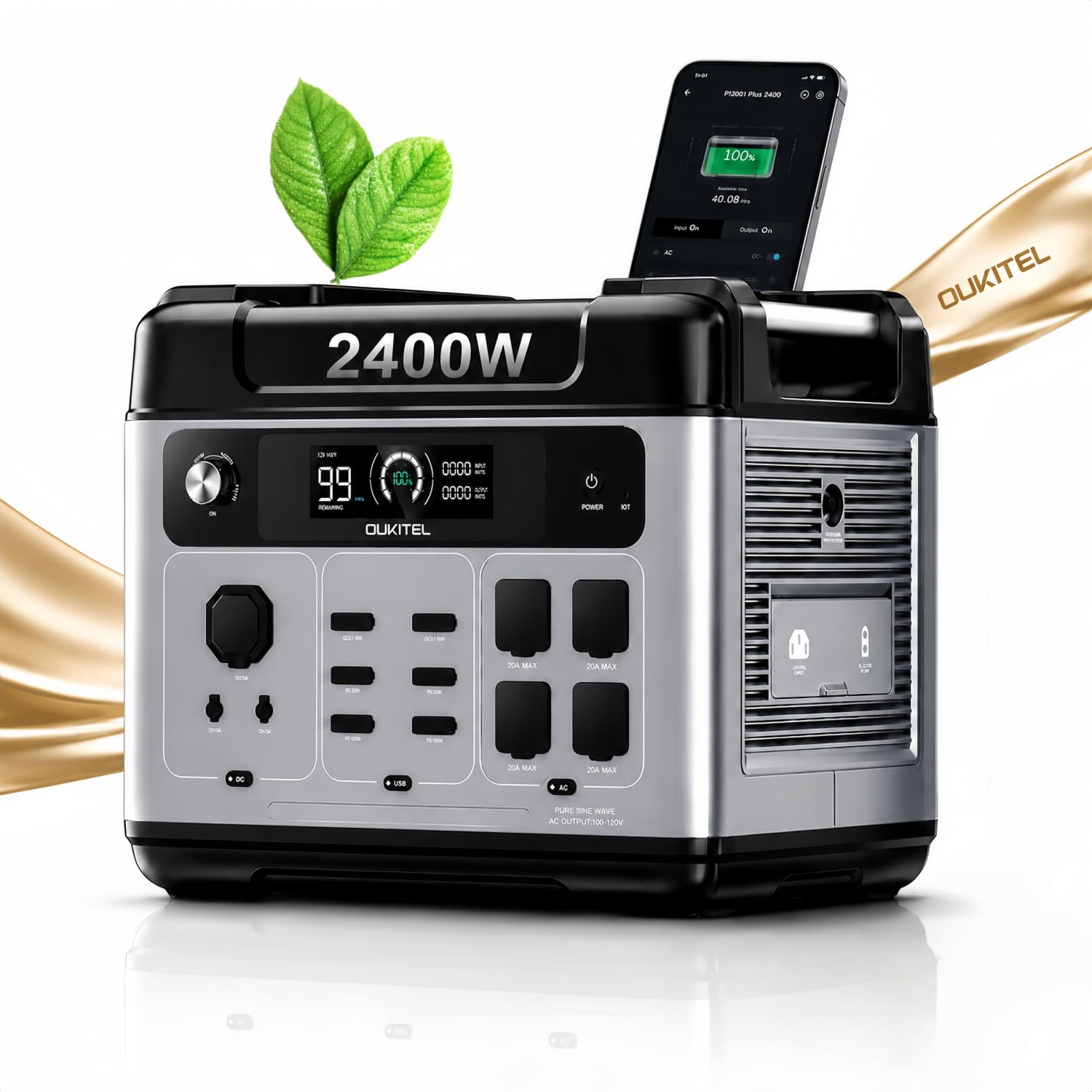 OUKITEL P2001 Plus Estación de Energía Portátil 2048Wh LiFePO4 2400W | Onda Sinusoidal Pura, Carga Rápida 1800W, Respaldo EPS, Generador Solar, Para Casa, Autocaravana, Camper y Camping