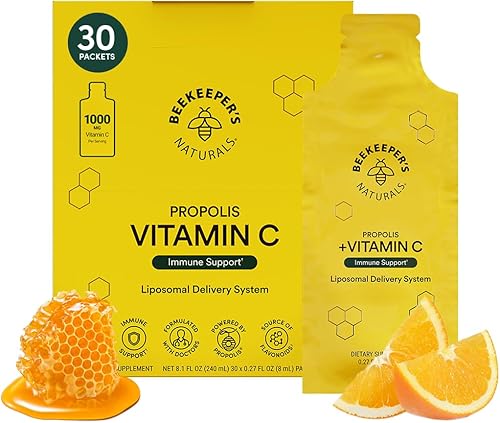 Miniatura 1 de Beekeeper's Naturals Kit de apoyo inmunológico  Spray de propóleo para la garganta - Gotas de miel para la tos - Vitamina C liposomal  Alivio eficaz