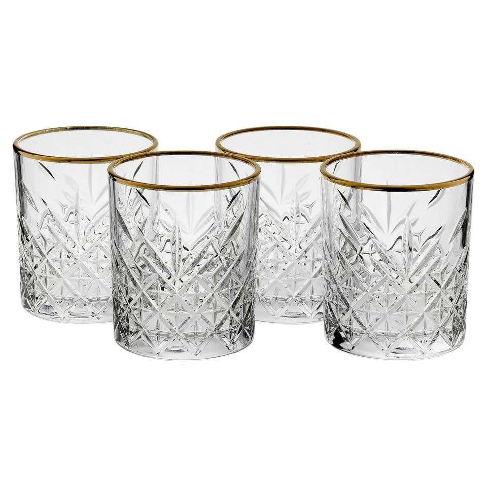 Queensway Home & Dining 420ml 4/8 Pcs Timeless Tumbler with Gold Rim Whiskey Cocktails Glasses Perfect Party Mug Lead Free Drinkware Gifts Clear Fine Sleek Design for Celebrations (4)