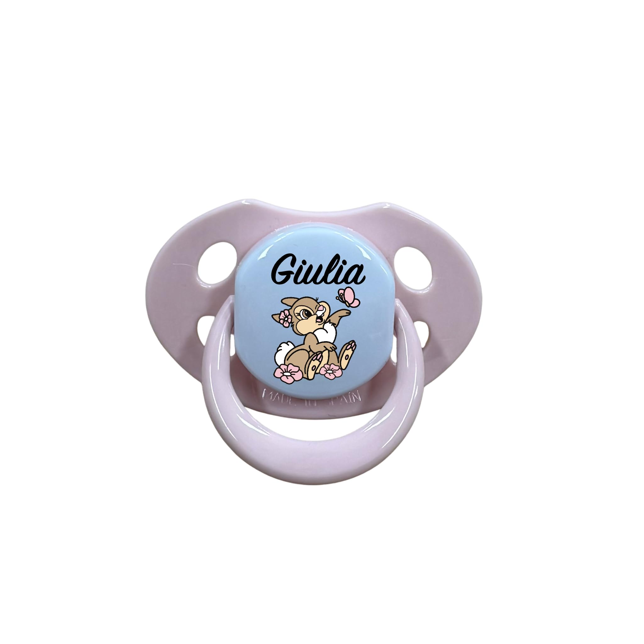 Catenella Portaciuccio in Silicone Personalizzata con Nome – Modello Bubble Charm – Clip Sicura – Idea Regalo Nascita - Coniglietta - Ultra leggera