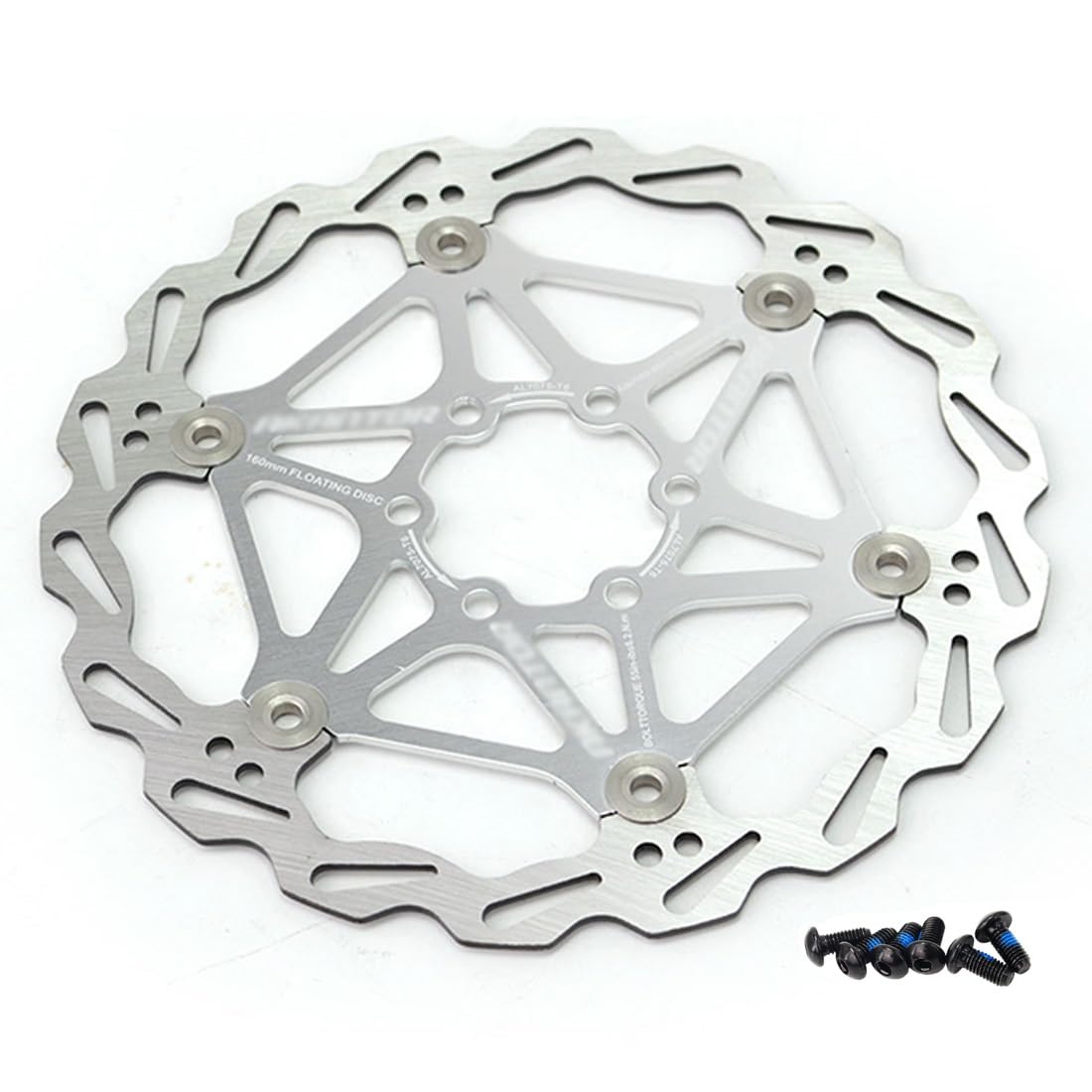 Bike Floating Disc Brake Rotor 160mm 180mm 203mm 6 Bolts Brakes Disc Strong Heat Dissipation(Silver,160mm)