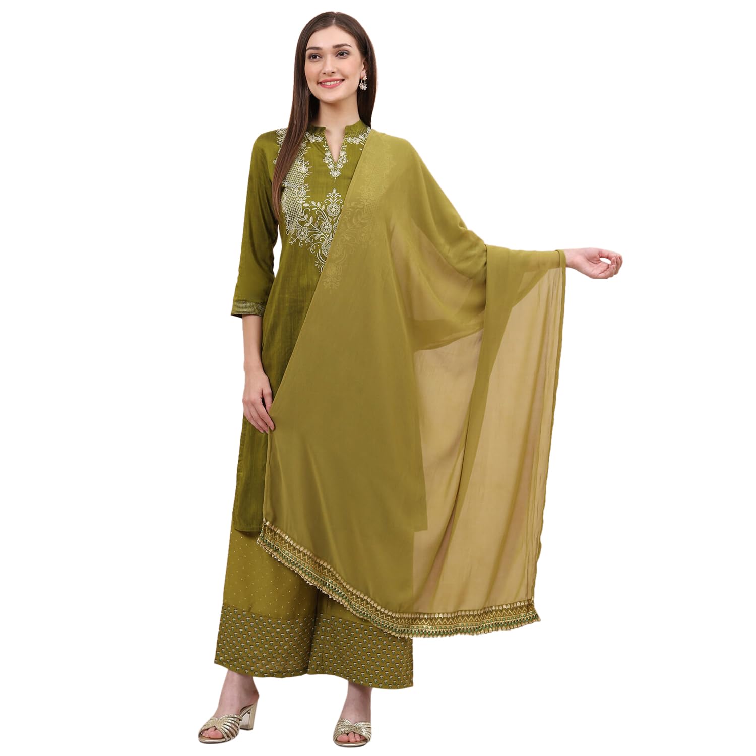 rangriti Rangrit Women's Ethnic Lime Green Poly Georgette Dupatta-picture-2