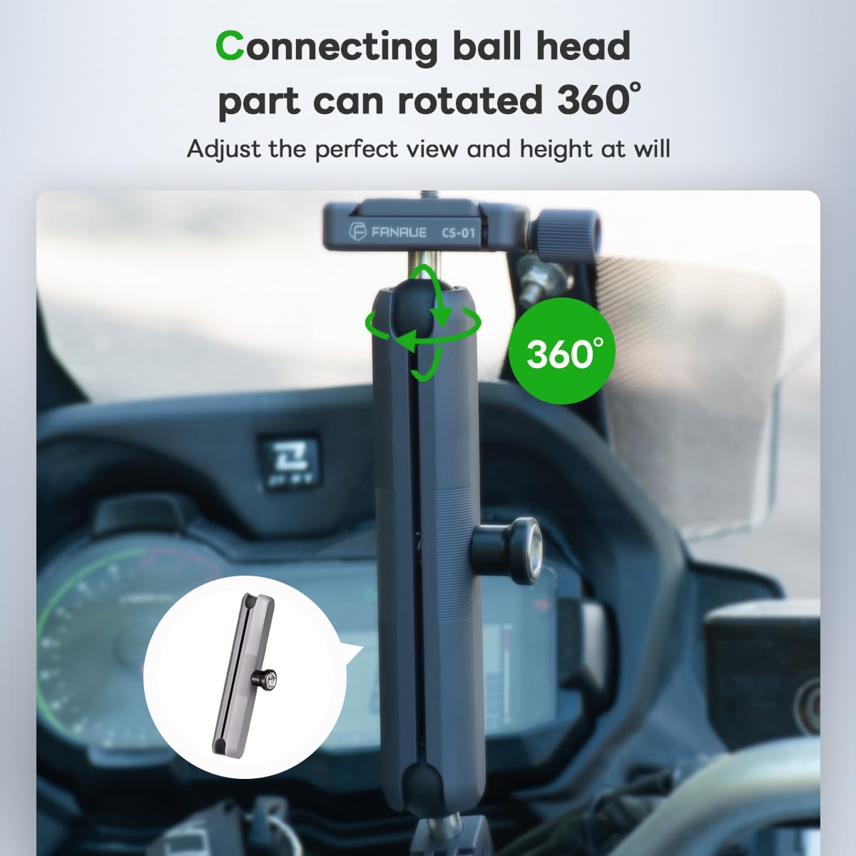 FANAUE Brazo antirrobo de Doble Enchufe Compatible con Soportes RAM, Cabeza de Bola tamaño B y Soporte para teléfono de Bicicleta, se Adapta a Todos los adaptadores de Bola estándar de 1 Pulgada