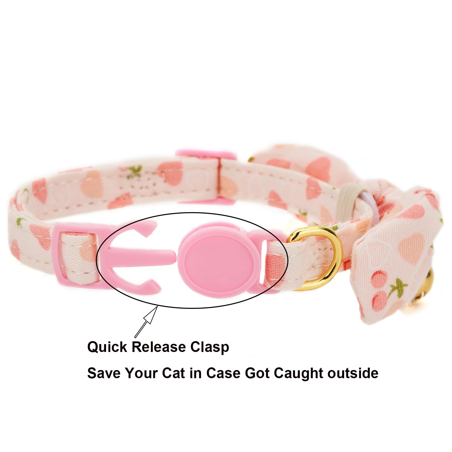 YUDOTE Soft Cotton Cat Collar with Removeable Hand-tied Bowtie,Pack of 2 Kitten Collars with Quick Release Buckle and Bell for Female Cats Dressing up Pink Cherry - Image 3