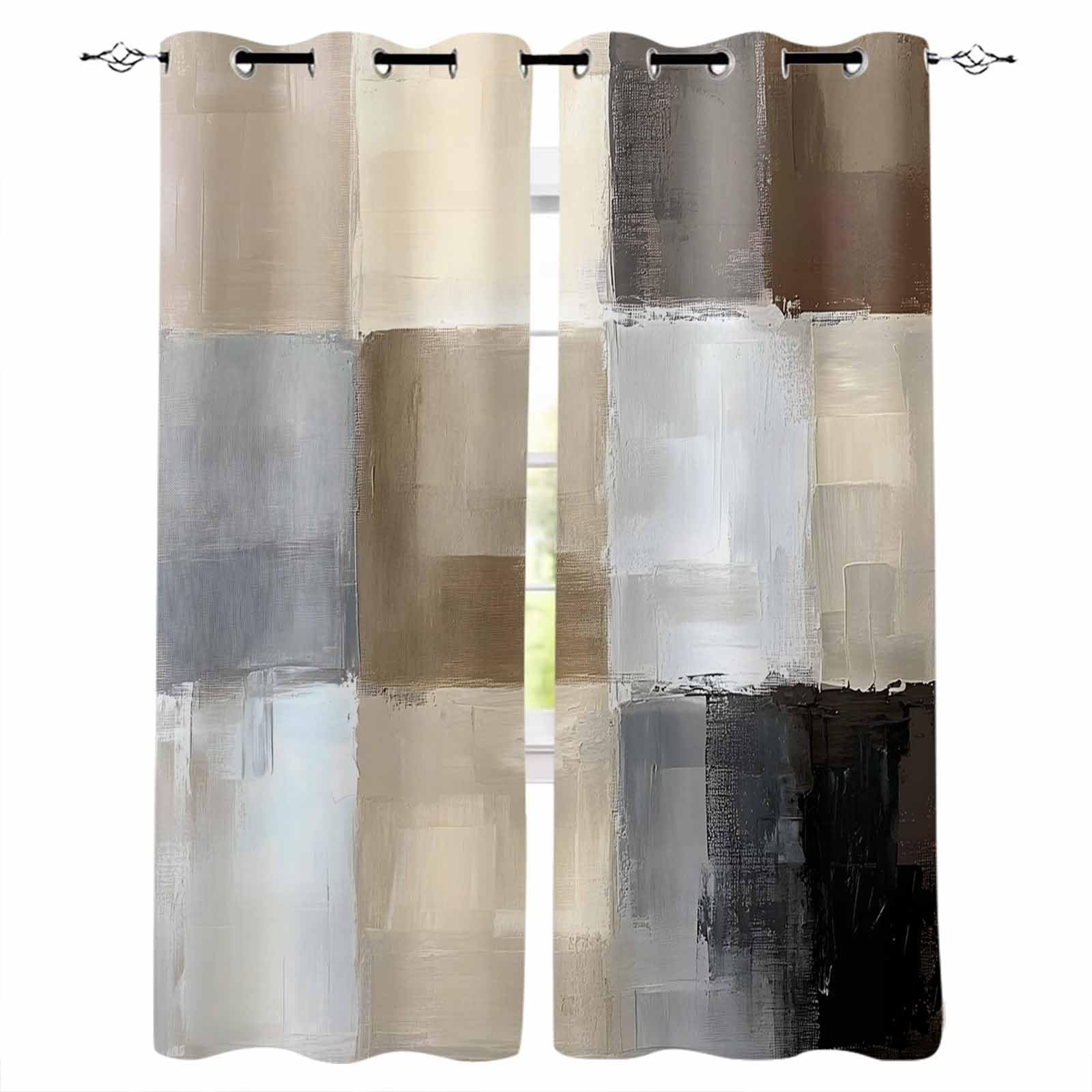 Brown Grey Ombre Blackout Curtains 54 Inches Long, Geometric Abstract Art Modern Thermal Insulated Black Out Curtains, Darkening Window Curtain Drapes for Bedroom Living Room 45"x54" 2 Panels