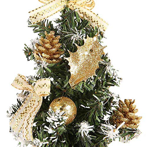 Lovimoon Kerstboom 40 cm, voorverlichte versierde kerstboom voor thuis, kerst-desktop-decoratie boom met sokkel voor huishoudtextiel, goud - Image 5
