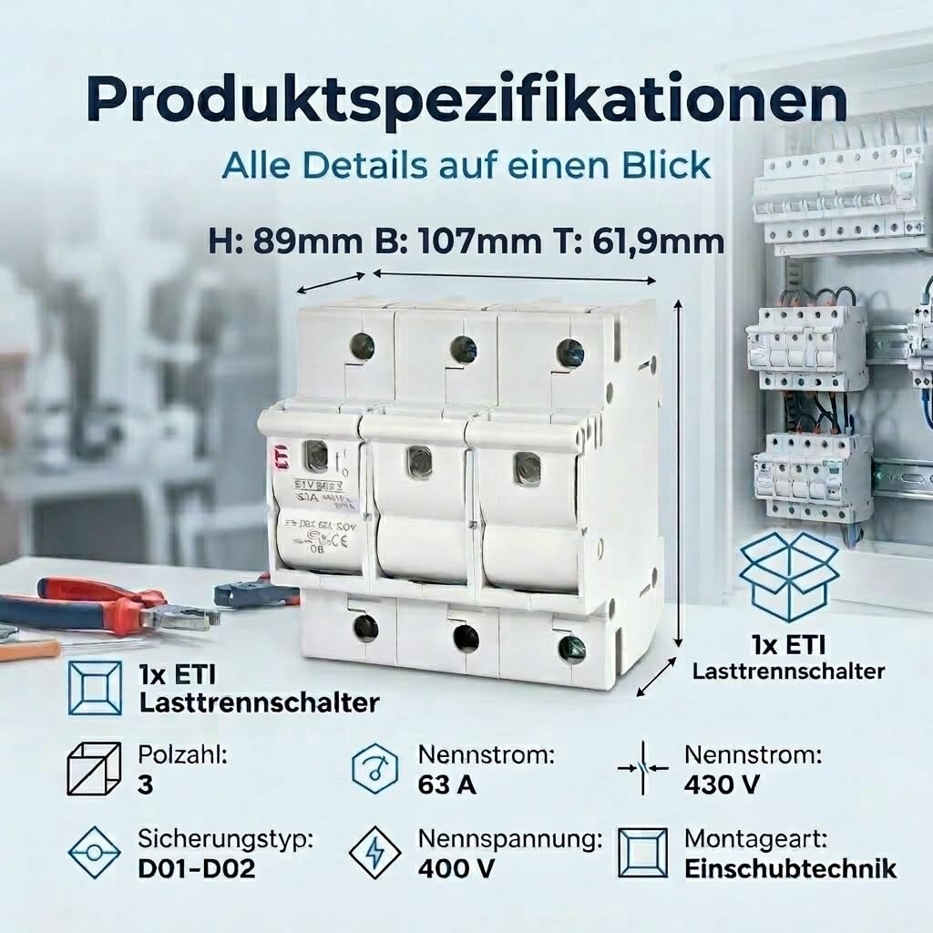 ETI Lasttrennschalter NEOZED Sicherungssockel 3-polig für D01-D02 Sicherungen - 63A - 400V (1)
