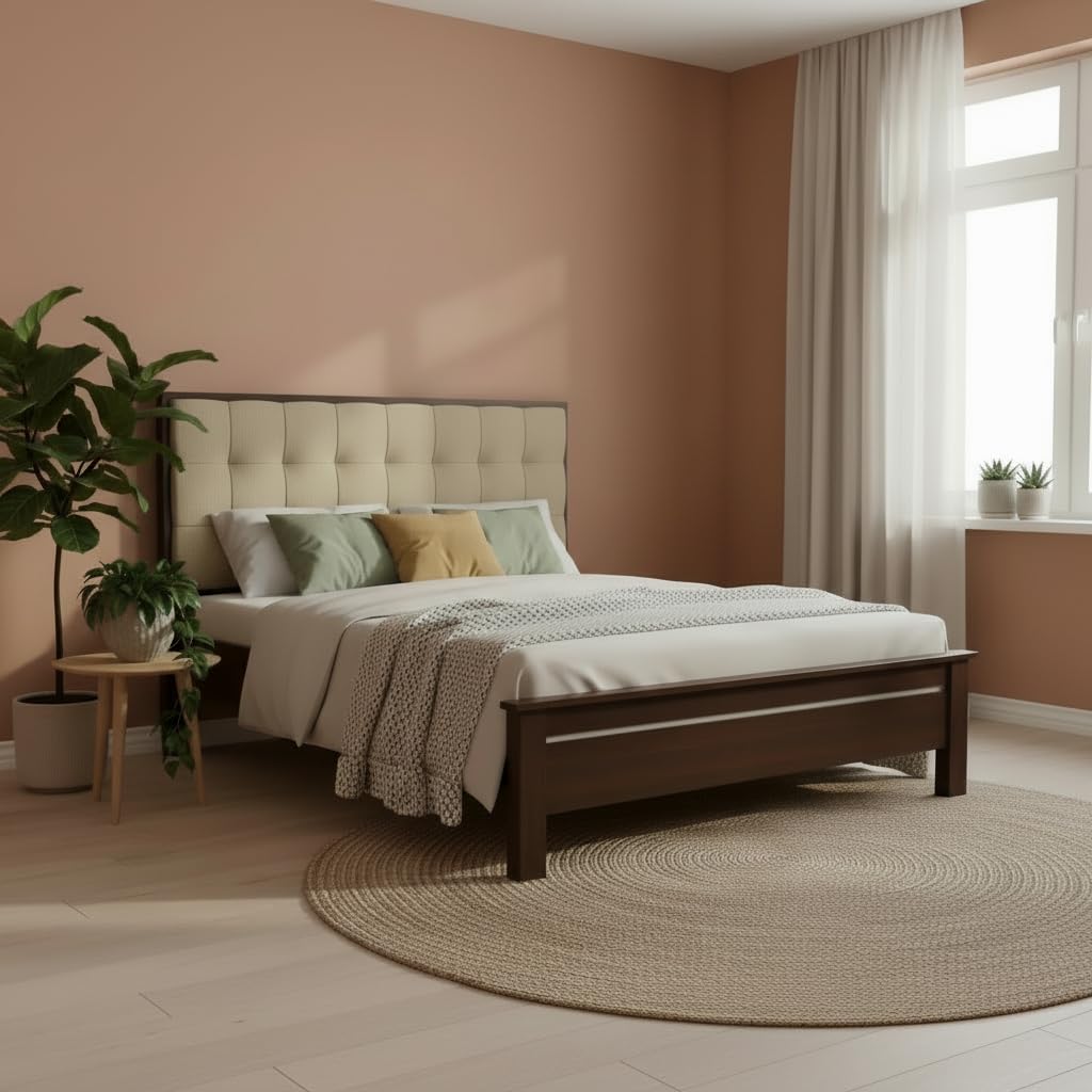APRODZ Solid Sheesham Wood Bed King Size Without Storage (78x72) Double Bed King Size Cot with Tufted Headboard Upholstered Bed for Bedroom (Beige)-image-42