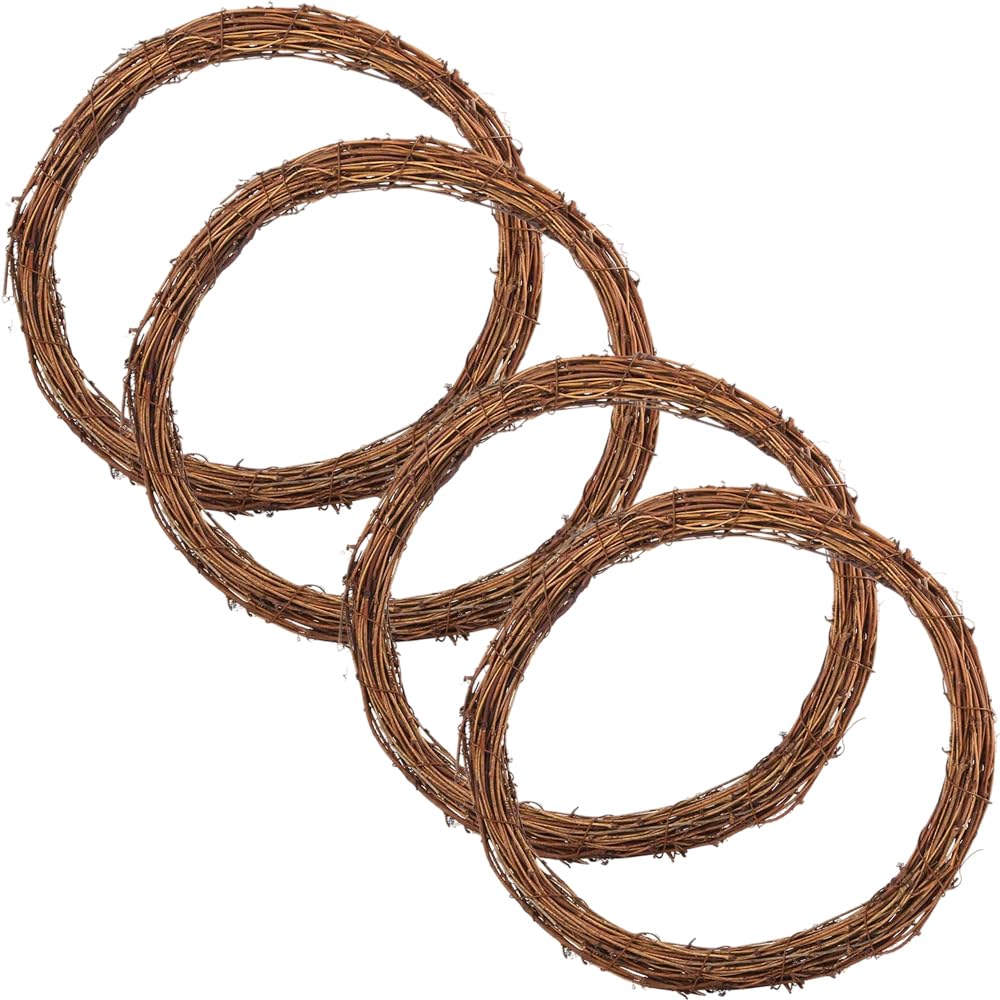 35cm Natural Grapevine Wreath, Vine Branch Wreath Ring, Rattan Wreaths Making Supplies for DIY Autumn Christmas Crafting, Front Door Wall Hanging Round Plain Wreaths, Wedding and Party Decor (4PCS)