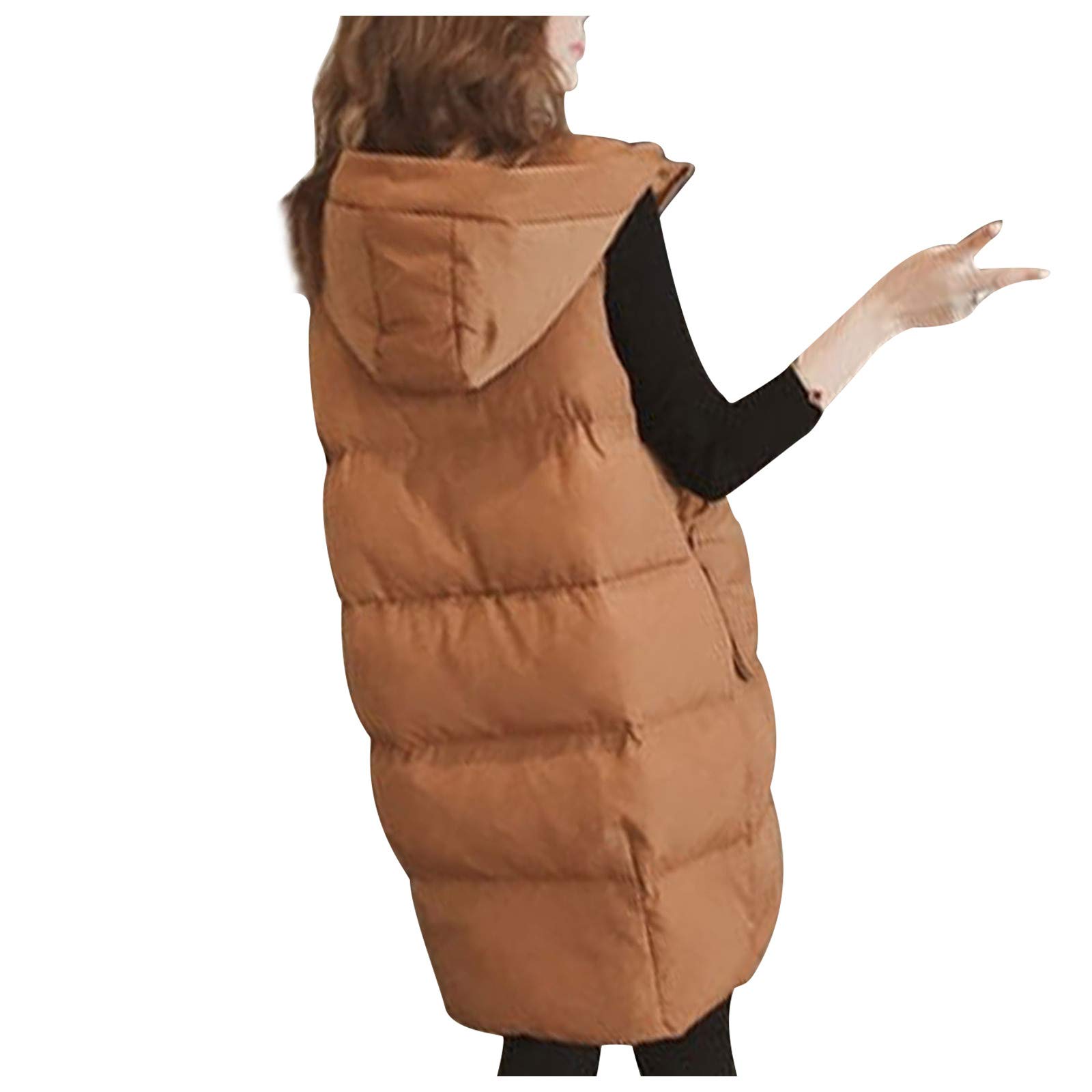 Chaleco acolchado para mujer: abrigo largo de invierno chaleco con capucha sin mangas cálido abrigo de plumón con bolsillos chaleco acolchado chaqueta de plumón chaqueta acolchada chaqueta de