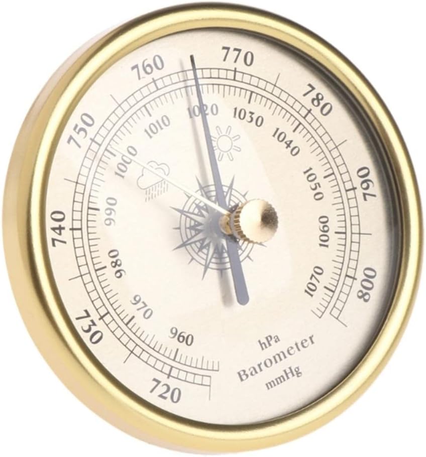 Weather Barometer, 72mm Fishing Barometer, Indoor Outdoor Weather Barometric Pressure Gauge for The Home, Garden Barometer Outdoor, Analog Barometer Weather Station Instruments(Gold)