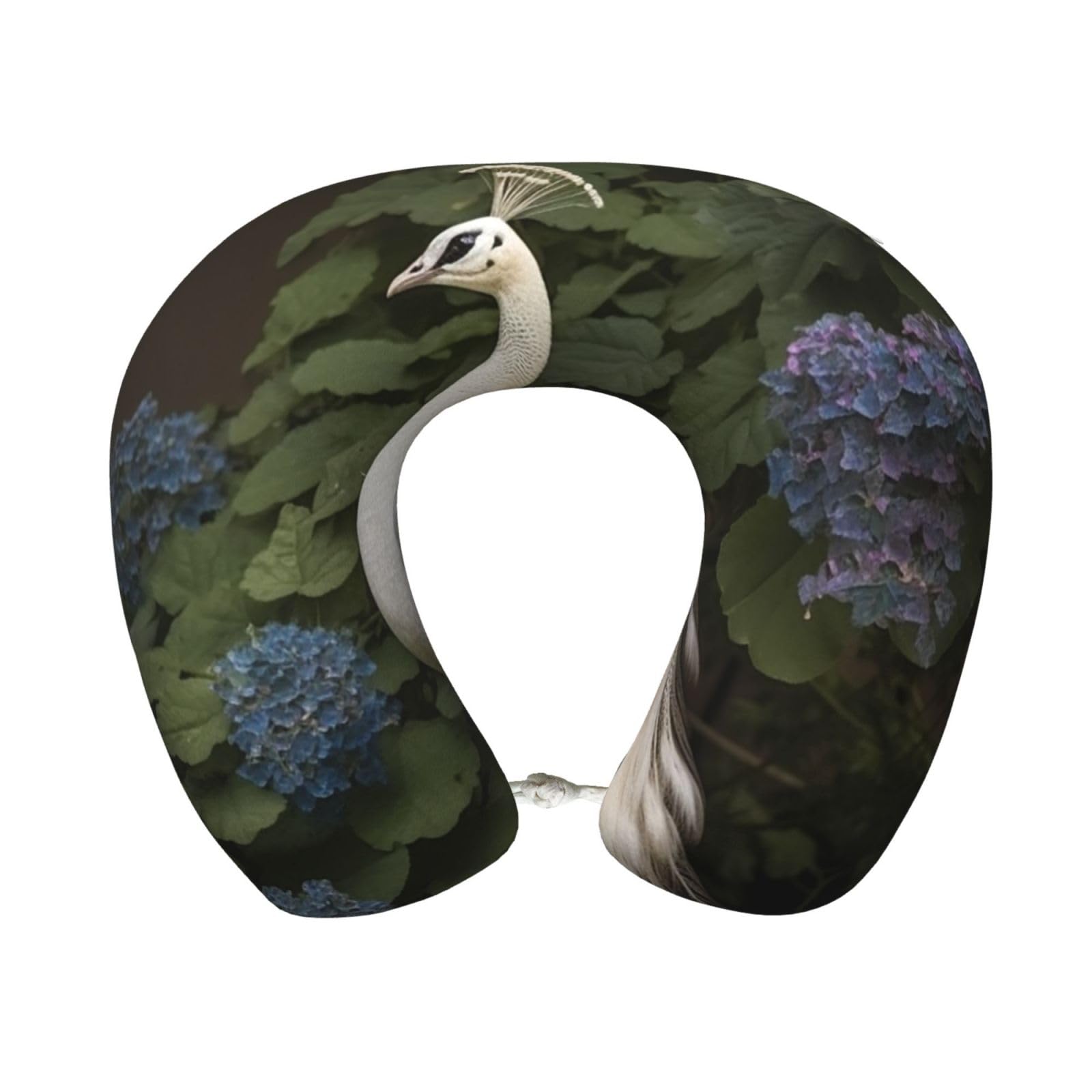 peiyeety White Peacock Travel Pillow Memory Foam - Comfortable U Shape Neck Pillows for Sleeping, Neck and Head Support Portable Airplane Pillow Adjustable Flight Pillow, Washable Cover