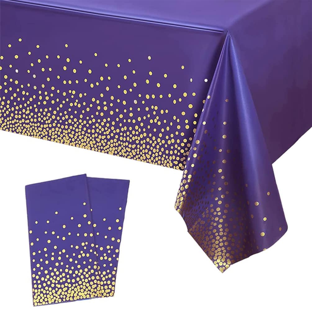 Youlike Purple And Gold 2Pcs Disposable Tablecloth Plastic Table Covers - 137 * 274Cm Peva Waterproof Large Rectangular Table Cloth
