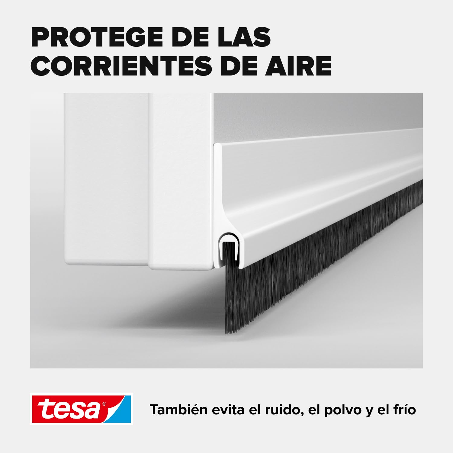 Barra bajo puerta de PVC cepillo para moquetas tesamoll, 1 m x 43 mm, color blanco