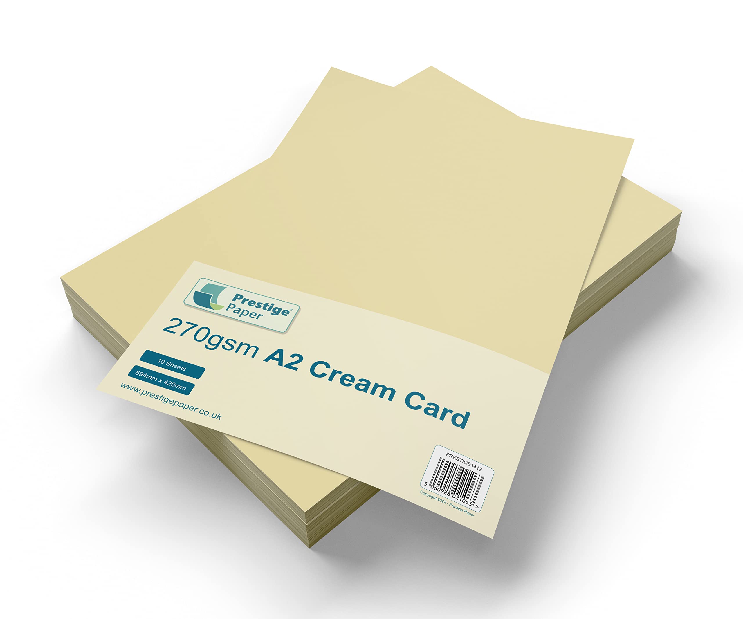 A2 Cream Card Stock x 10 Sheets, 270gsm (594mm x 420mm) - Prestige Paper