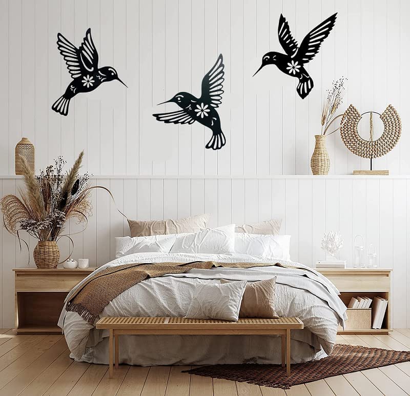 Hummingbird Theme 3 Pieces Duvet Cover Set Queen Size，Bedding Bi 並行輸入品 JSWLYWMTPJ 3 Pieces Hummingbird Outdoor Metal Birds Wall Art Decor For  Living Room Corridor Multi-Posture Hummingbird Metal Artwork :  :