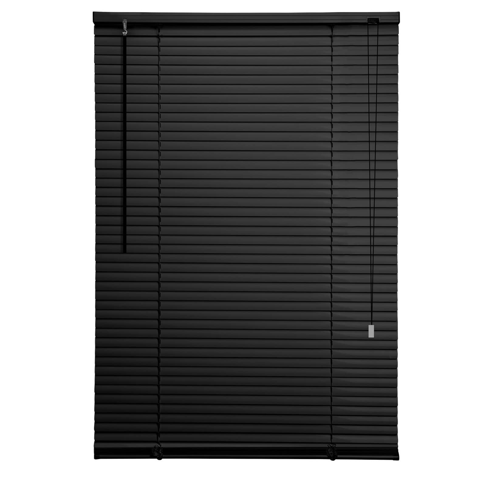 Ruby Deals PVC Venetian Blind Blinds Window 25mm Thin Slats Trimmable Window Blinds Treatments Easy Fit Curtains with Metal Headrail & Fittings Home Office(Black 195W x 213H cm)