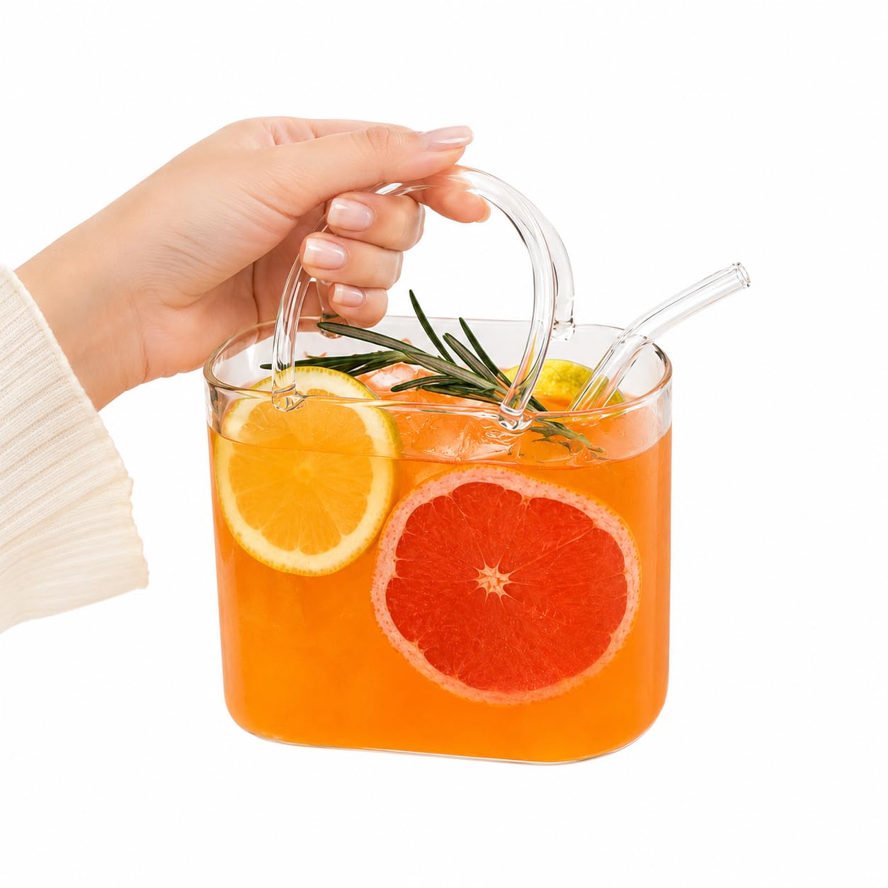 Cocktailgläser in Handtaschenform mit Strohhalm, 770 ml, Borosilikat-Trinkbecher für Cocktails, Saft, Eistee & Partygetränke, 2 Stück