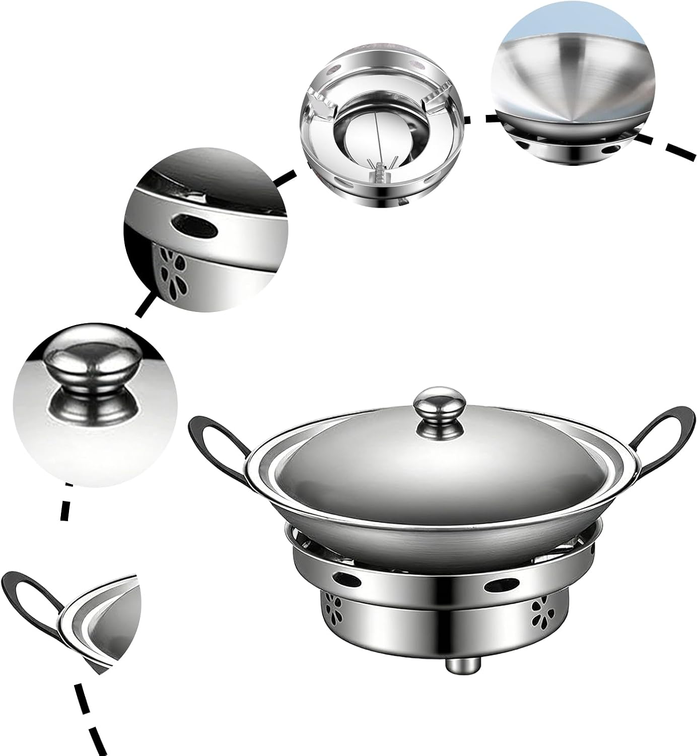 Stainless Steel Pots - Portable Safe Cookware Kit with Burner Stove,Wax Liquid Safe Stainless Pots | for Tabletop Outdoor Camping Hiking Kitchen Hotel Restaurant Cooking