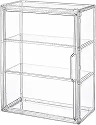 Vitrine transparente de 3 camadas para figuras, caixa organizadora de armazenamento em acrílico com porta magnética, vitrine à prova de poeira montada na parede para figuras de ação
