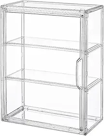 BOHOIDEE Vitrine transparente de 3 camadas para figuras, caixa organizadora de armazenamento em acrílico com porta magnética, vitrine à prova de poeira montada na parede para figuras de ação