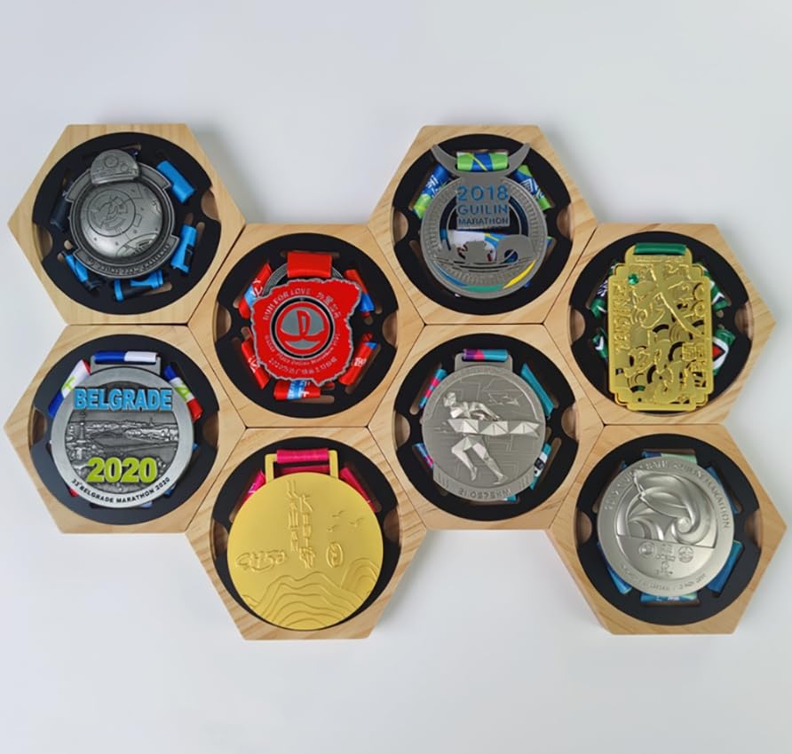 Luminexia Marco de exhibición de Medalla Hexagonal,Caja de Sombra para medallas,Caja de exhibición de suspensión de Medalla,Caja de Almacenamiento de Medalla de combinación de Panal
