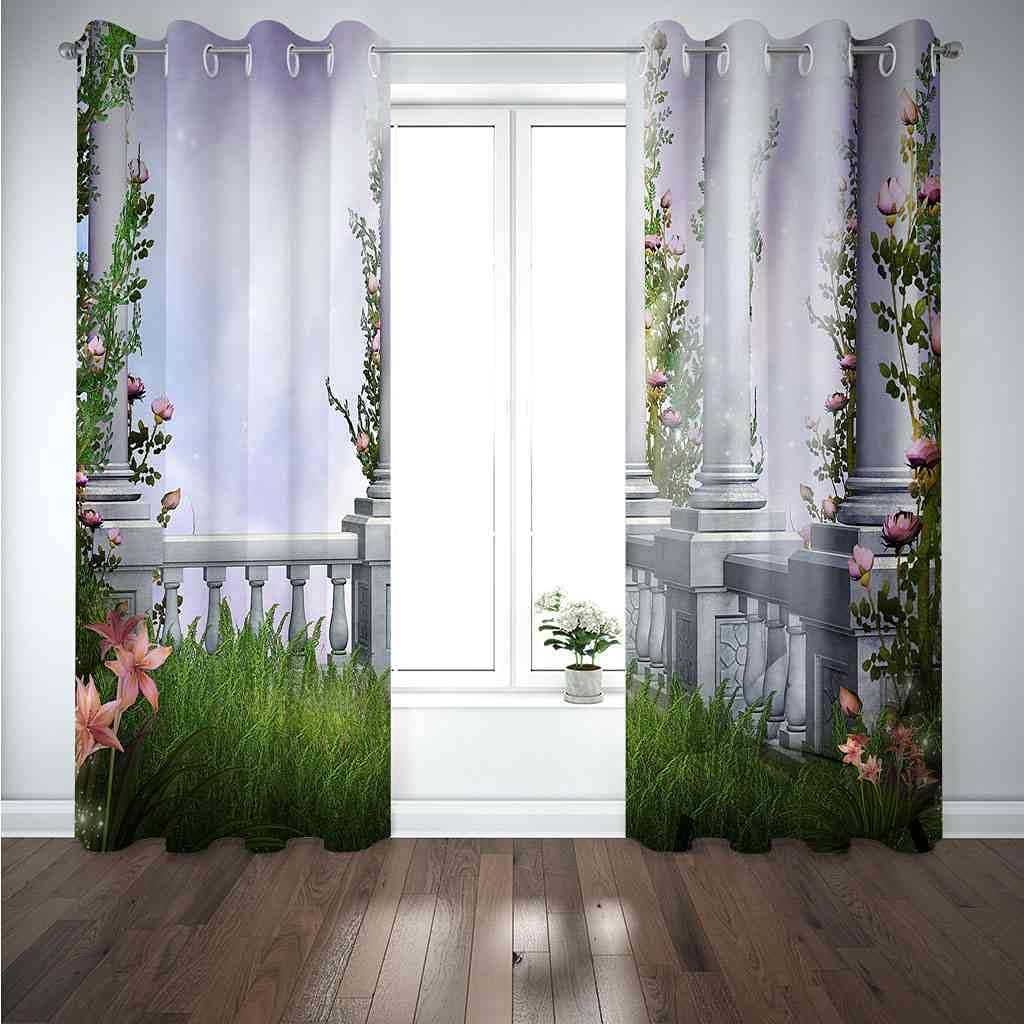 Modern Blackout Curtains with Eyelet 3D Printed Thermal Insulated Window Treatments Roman Column Pink Flower Vine Living Room Bedroom Window Drapes 2 Panel Set 72" X 108" (2XW66"xL90")