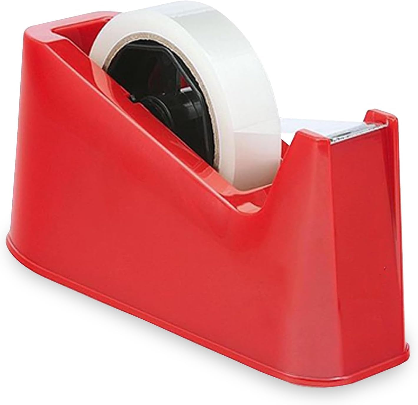 Aibulo Heavy Duty Tape Dispenser with Clear Tape Roll & Extra Spindle – Weighted Non-Slip Desktop Sellotape Dispenser, One-Hand Use for Packing, Office, Home & Parcel Tape (Red)