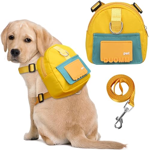 Arnés de mochila para perro con correa, lindas mochilas para cachorros para mascotas, dispensador de bolsas para excrementos de perro, bolsa