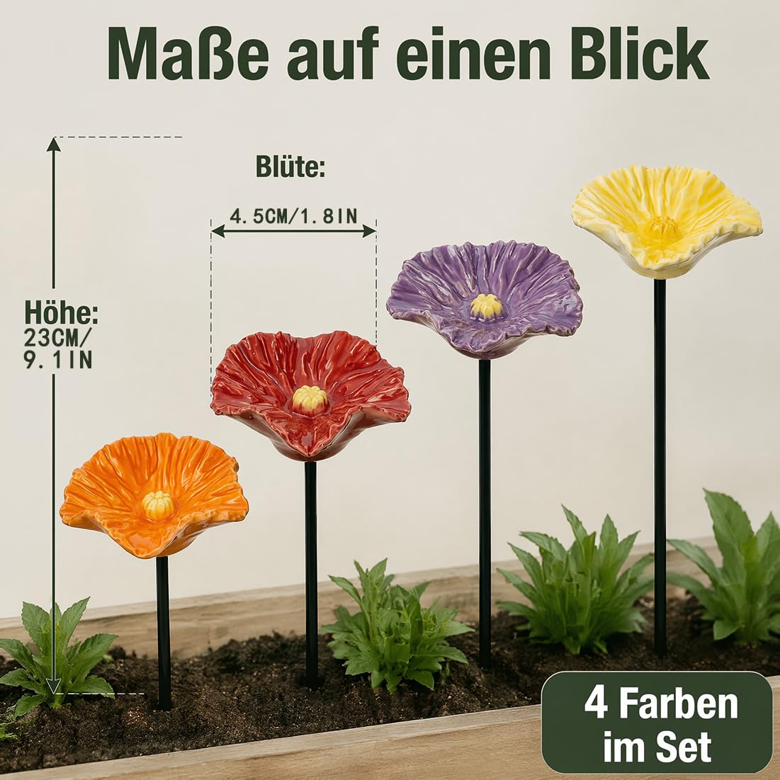 Handgefertigte Bienenblüten Keramik,4er/8er Set Bienentränke für den Garten,Wetterfeste Keramikblumen Gartenstecker für Bienen & Insekten,Farbige Wasserschale für Balkon & Beet,4pcs