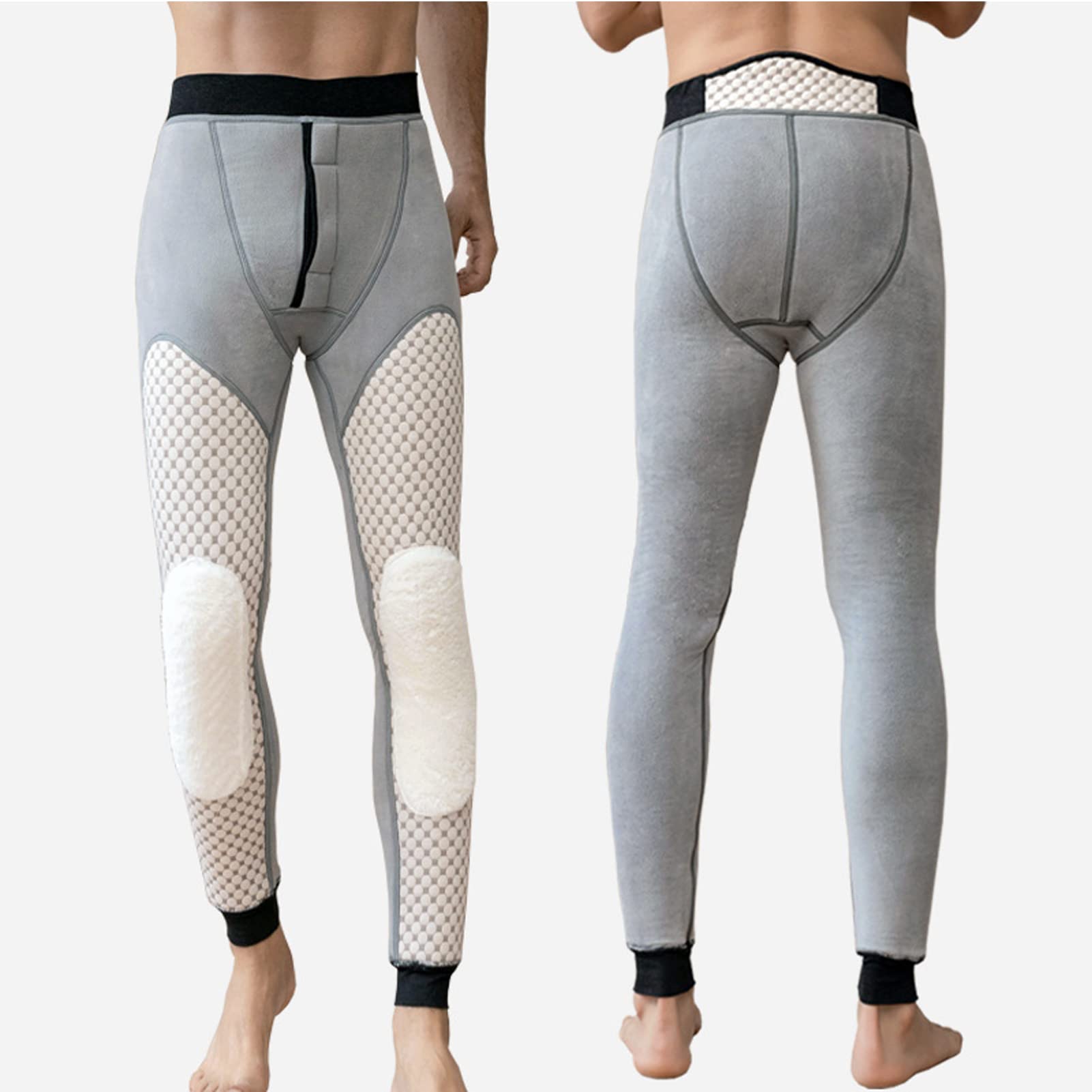 Męskie polarowe kalesony termiczne z wysokim stanem - ciężkie zimowe legginsy z ciepłą podszewką, spodnie dresowe warstwa bazowa joggery, czarne, rozmiar 3XL