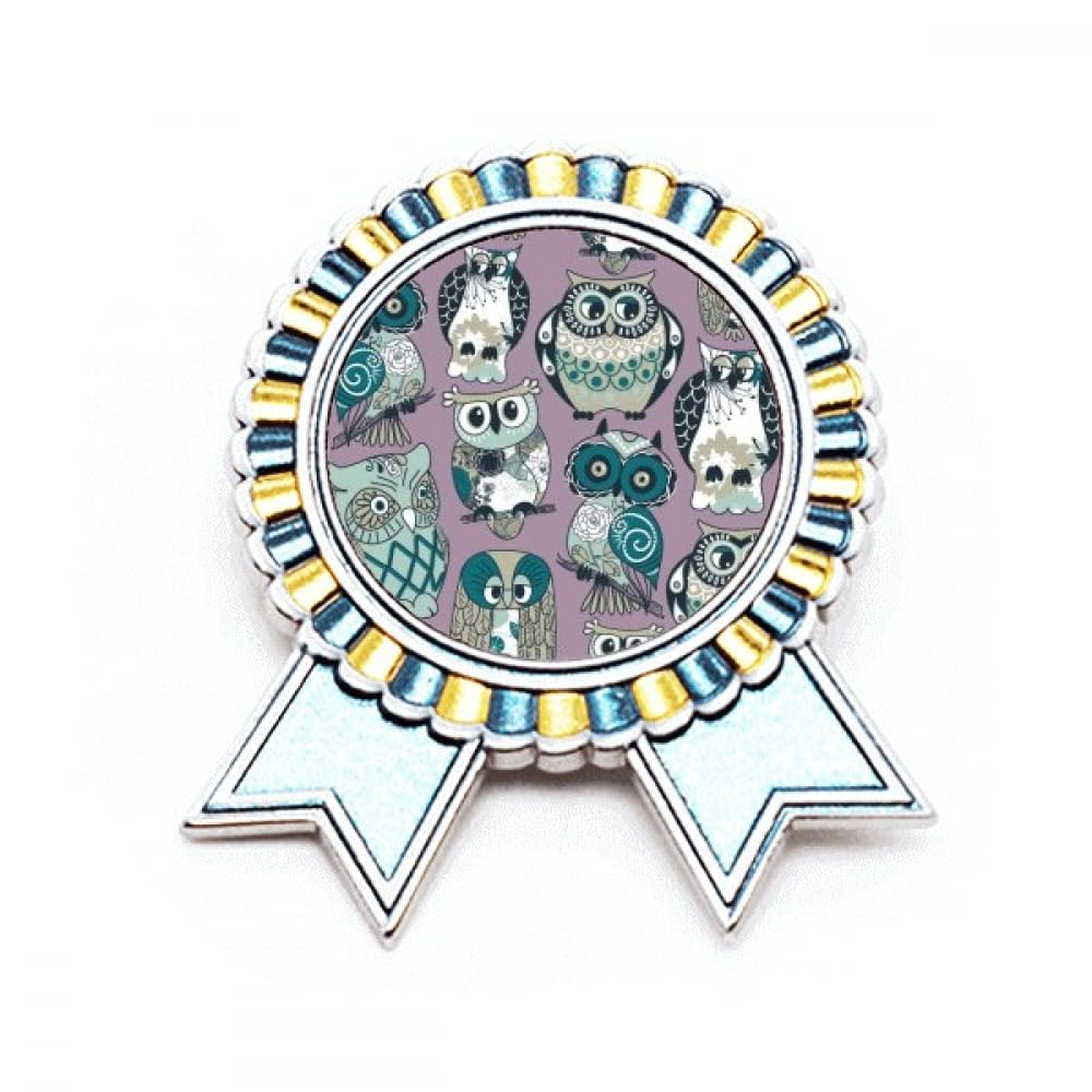 Broche chouette rayures et fleurs style Art Déco en métal taille M - 4