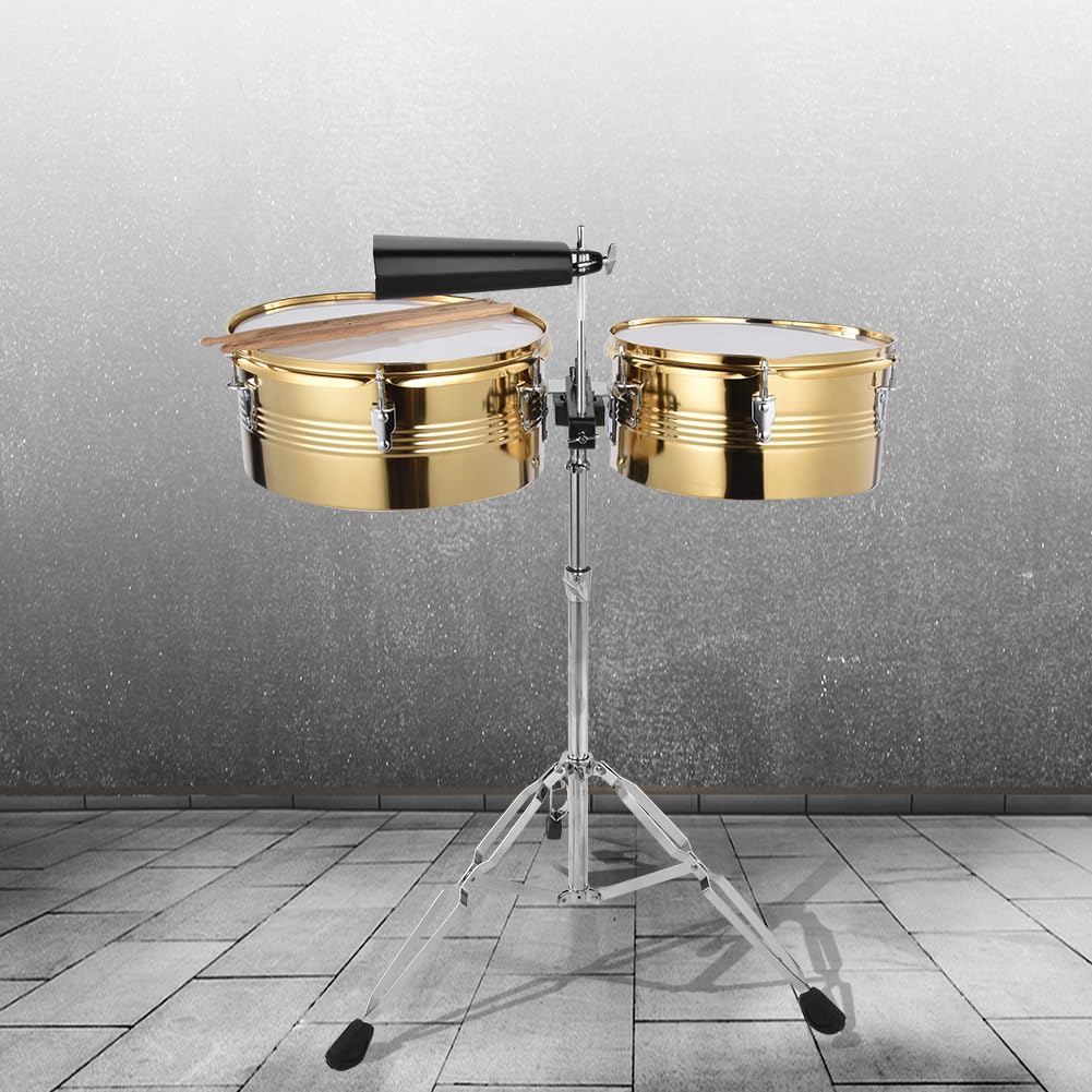 Big and Small Timbale Drums with Cowbell Bracket - Unleash Your Musical Rhythms(Gold)