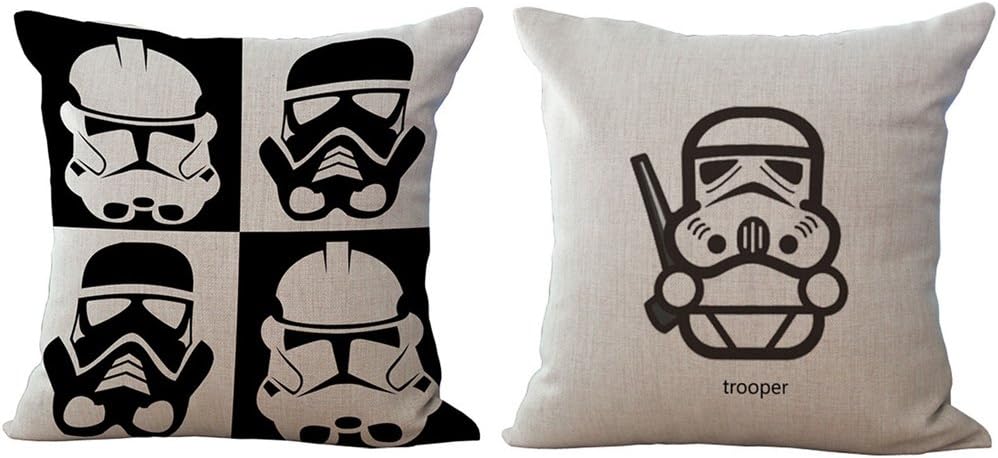 Rita Home Decor 2 Pack Cute Cartoon Q Version Star Wars Yoda Darth Vader Throw Pillow Covers 18x18 Inch Cushion Cover Pillowcase with Zipper Cotton Linen Burlap Square Pillow Cover for Sofa Decor