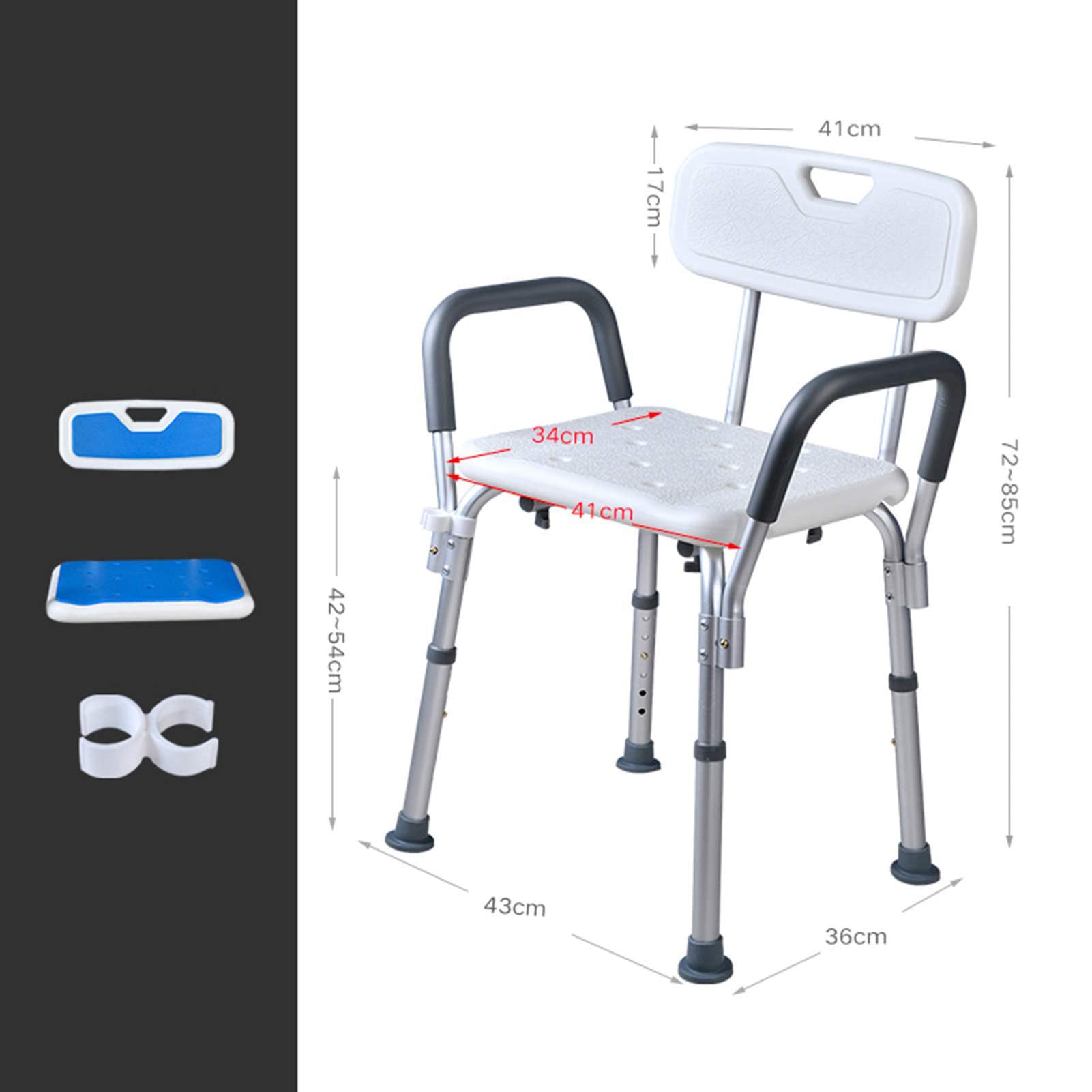 Silla Ducha, Taburete de Ducha, Silla de Ducha Altura Regulable con Respaldo Altura Regulable Antideslizante Reposabrazos Acolchados Ayuda para Baño para Ancianos