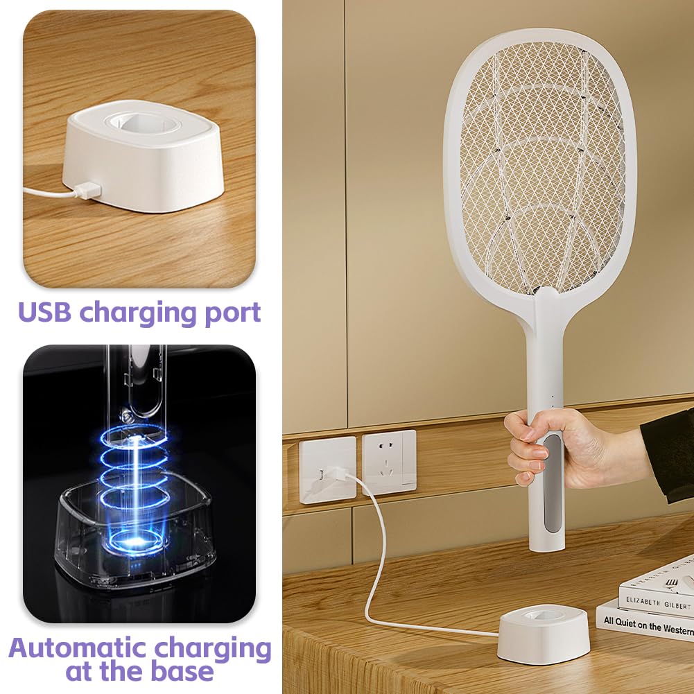 AOOWU Elektryczna łapka na muchy Extra Mocna, Łapka na muchy Elektryczna Elektro Łapka na komary z podstawą ładowania USB C, UV Niszczyciel owadów Elektryczny, Pułapka na muchy komary Wewnątrz i Na