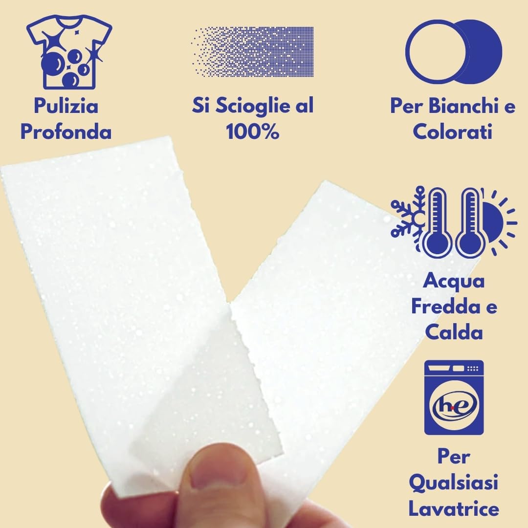 Detersivo in Fogli per Neonati (400 fogli, fino a 800 usi) - Senza Profumazione, Ipoallergenico, Biodegradabile, Vegano. Delicato su pelli sensibili, senza plastica. Confezione da 10 unità.
