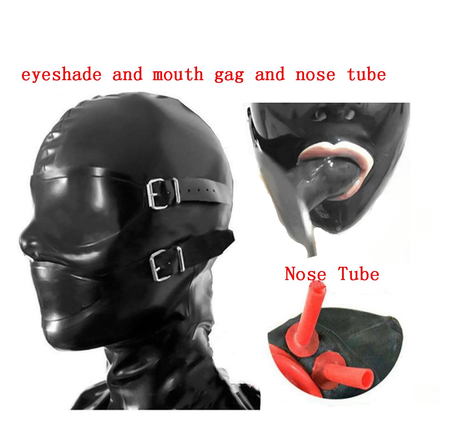 Látex Cabeza Cubrir,Látex Máscara de Cabeza Capucha de Goma Cosplay máscara de fiesta Latexmask con Boca Tapón,Nariz Tubo